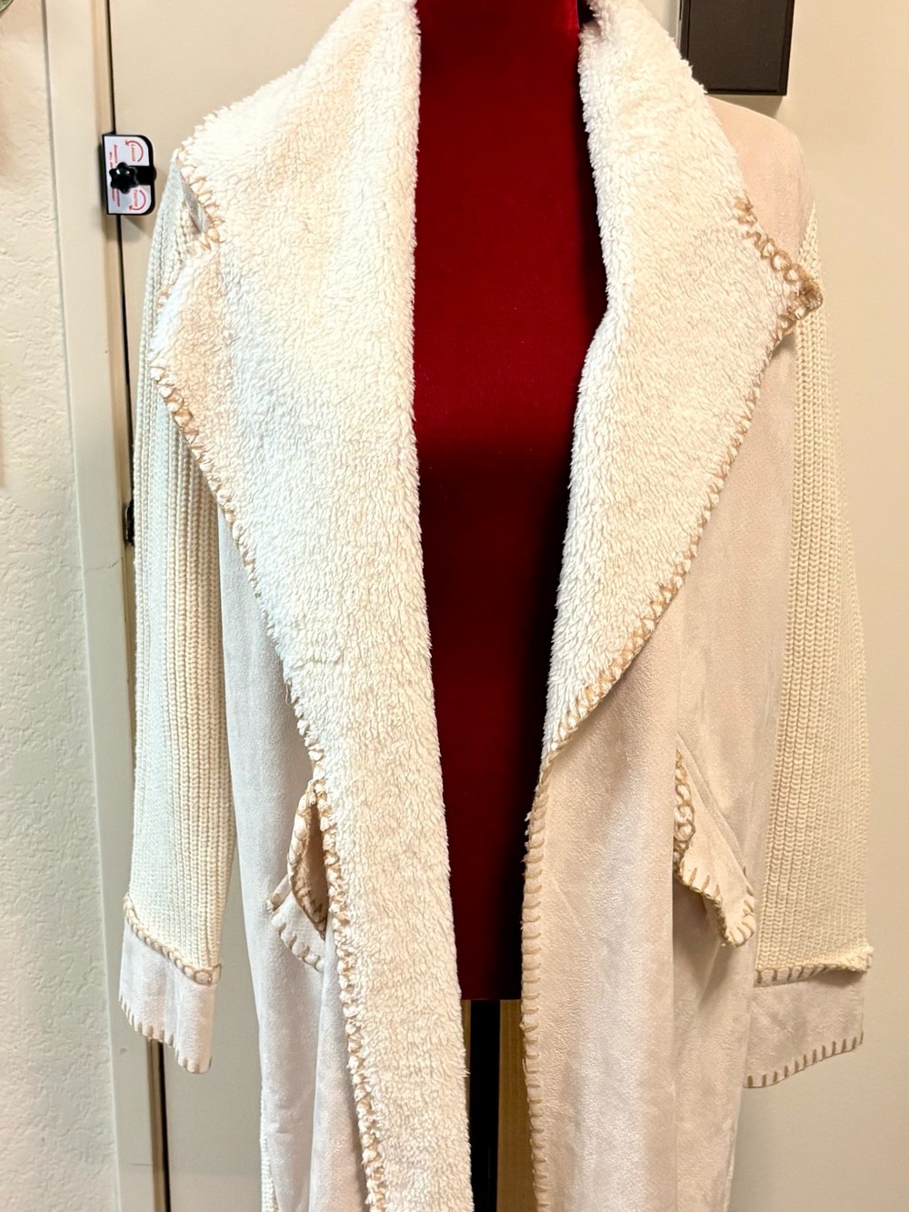 Ivory Plush-Lined Open-Front Cardigan Coat
